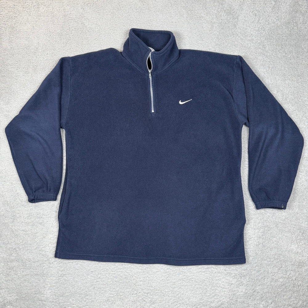 Vintage Nike Quarter Zip Fleece Pullover Navy Blue Made in USA Mens XL 90s Rare